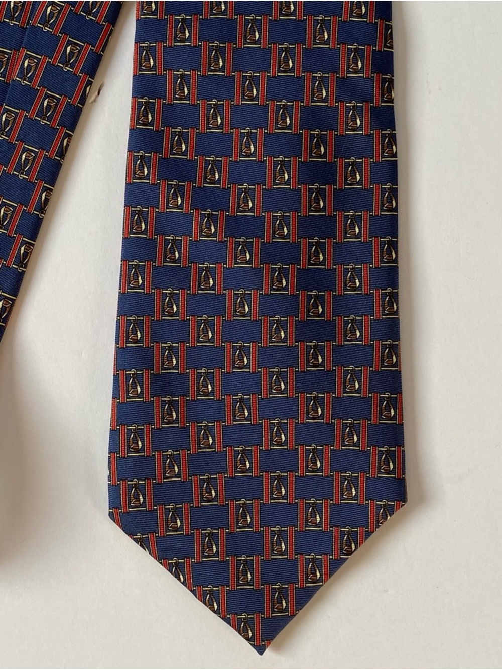 Equestrian Silk Tie Hand Tailored Stirrups Navy Blue Red Necktie Horses Preppy